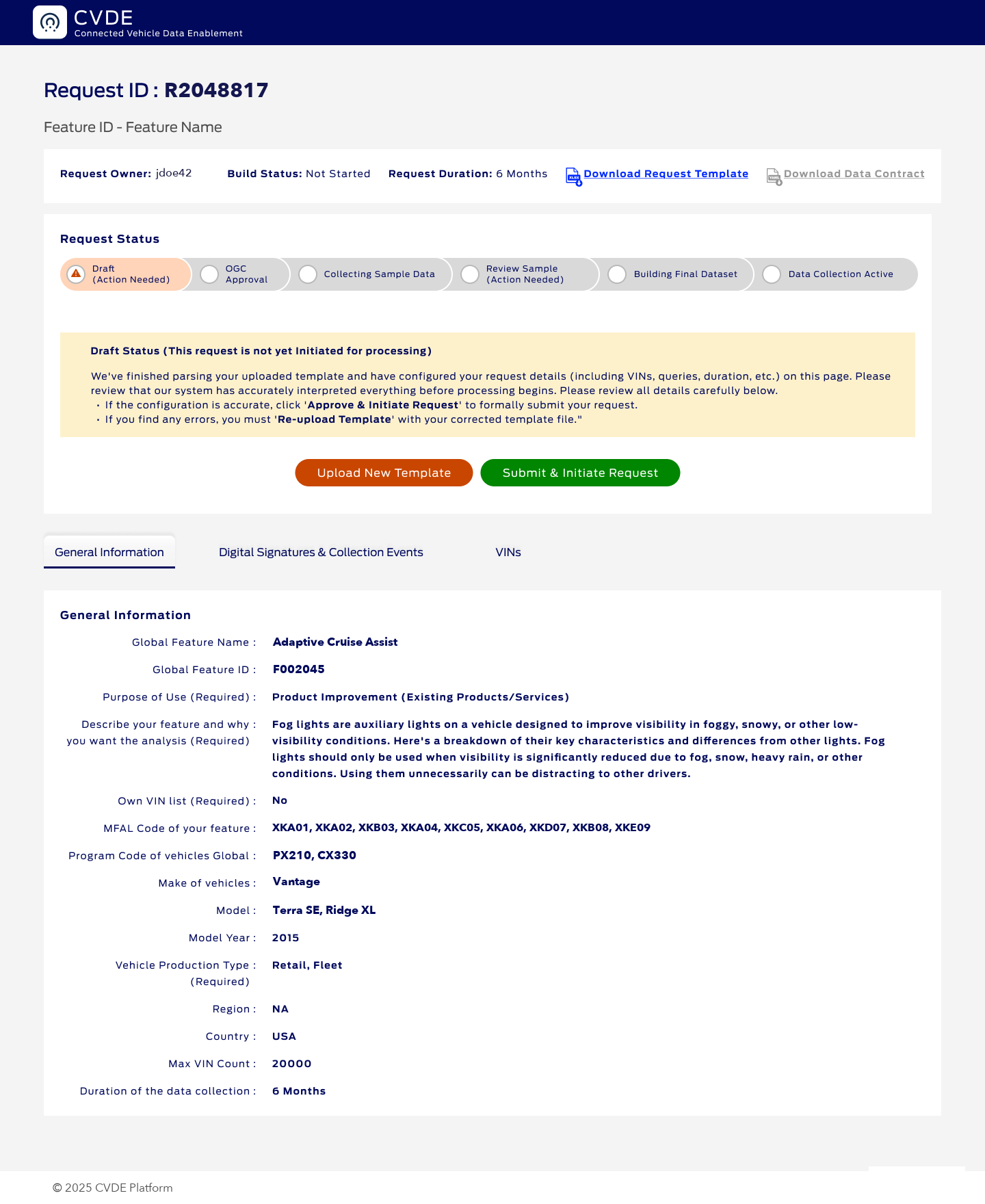 Feature detail — general tab