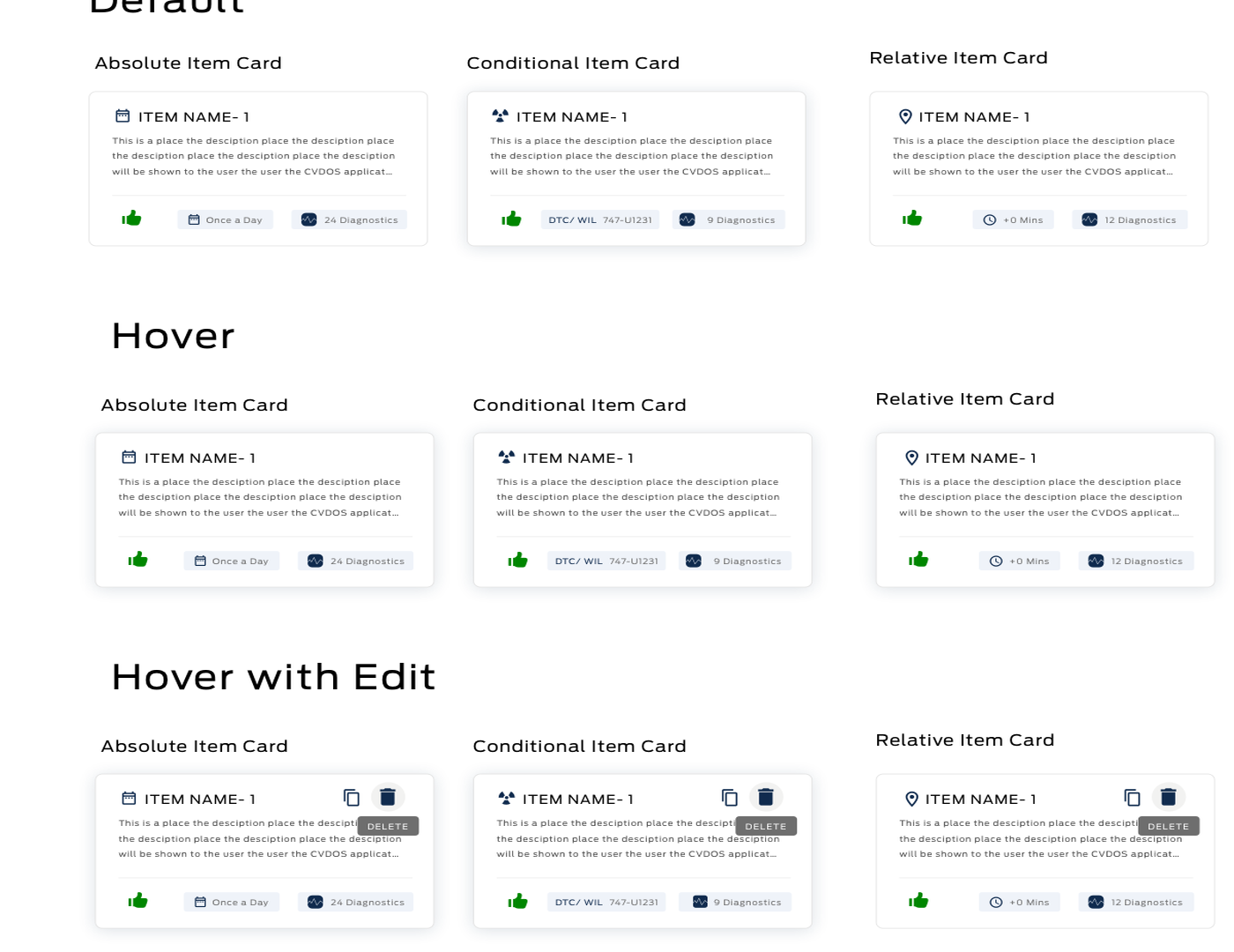 CVDOS reusable card components and interaction states