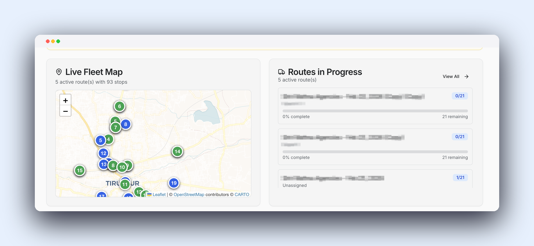Zapdos live fleet dashboard with real-time driver positions