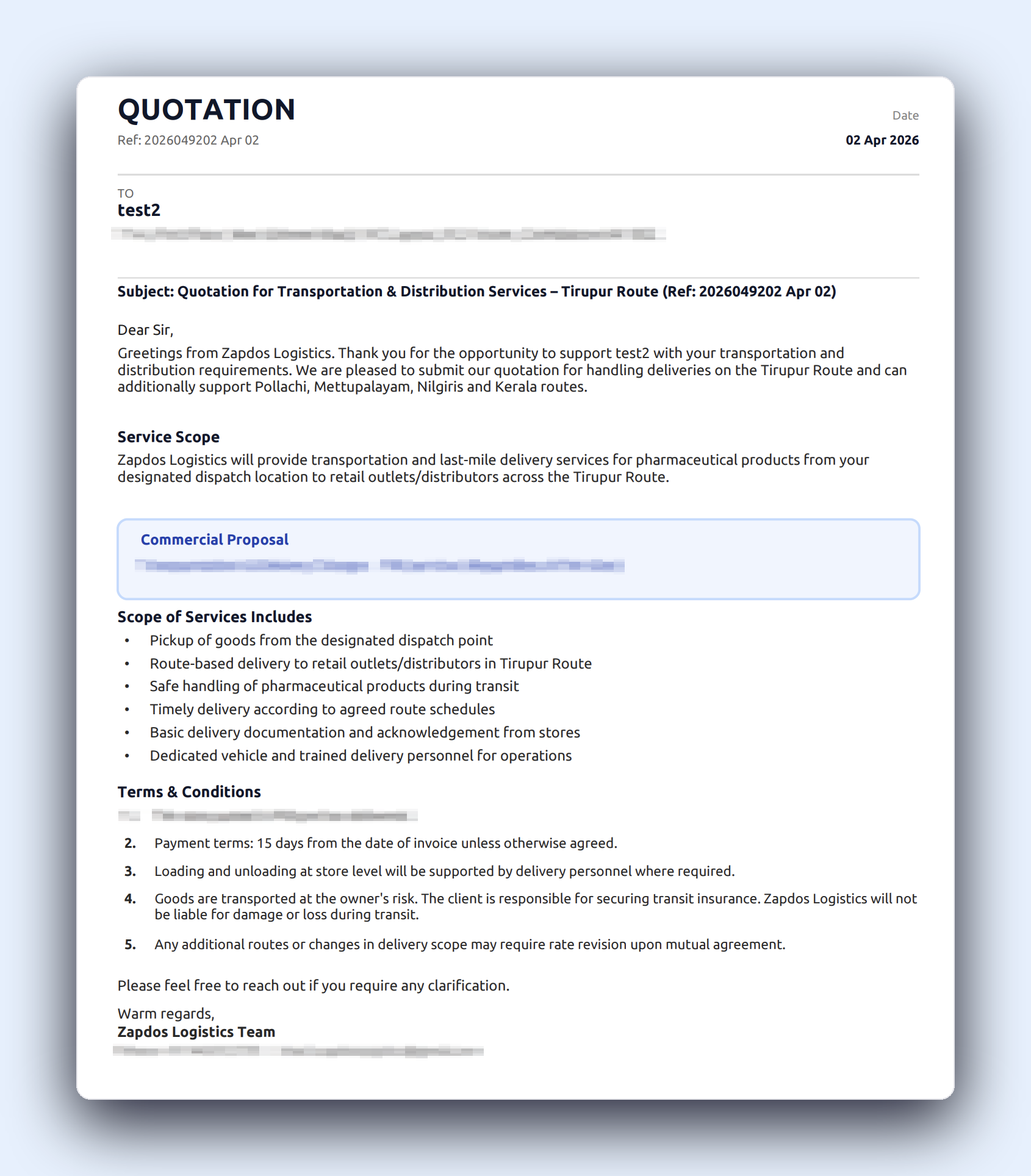 Branded quotation PDF