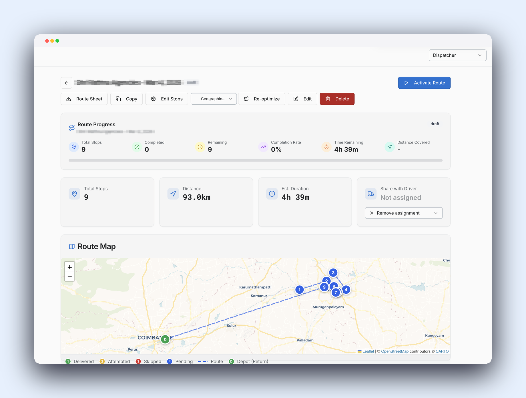 Route operations dashboard